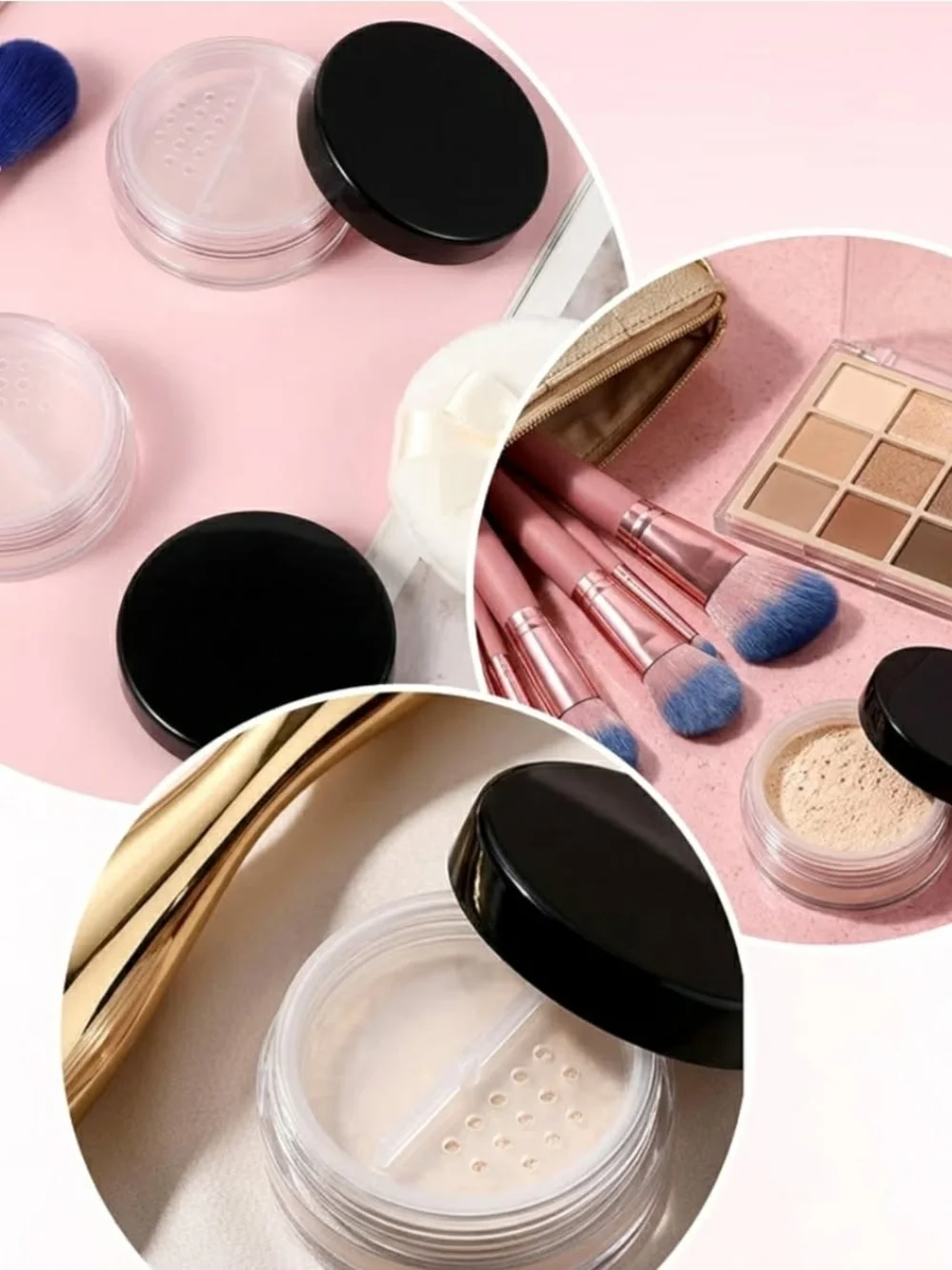 Clear Travel-Friendly Powder Cosmetic Jar with Black Screw Lid & Sifter BNIB